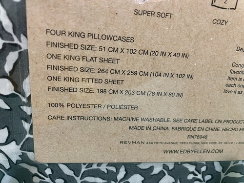 Ellen Degeneres 6-teiliges Bettwäsche-Set grau "Block Floral" King ~ NEU - Bild 6 von 6