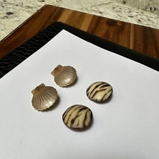 Lot Of 2 Pretty Clip-on Clip On Earrings - 2 Enamel Shell Shape