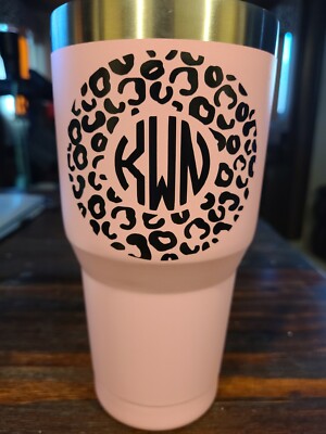 Monogram leopard print personalized decal for yeti, Rtic, tumblers