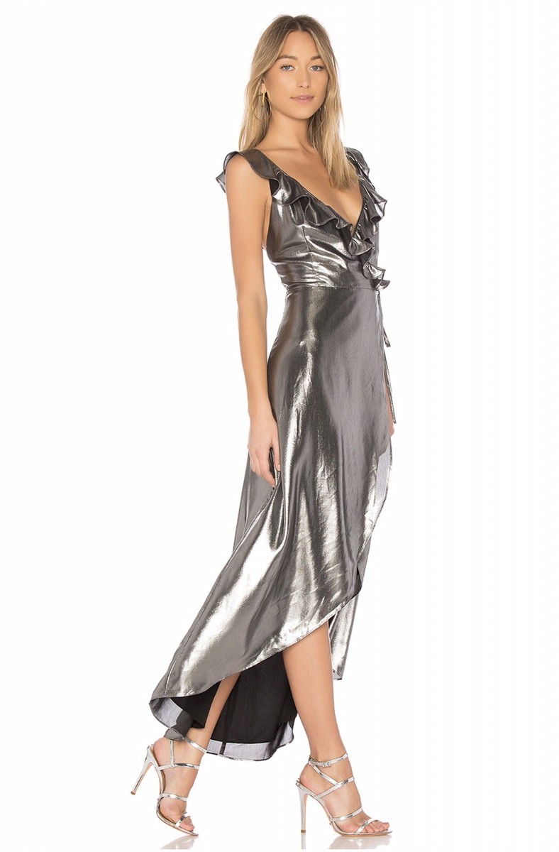 metallic silver wrap dress FOLD WRAP DRESS SILVER FOIL