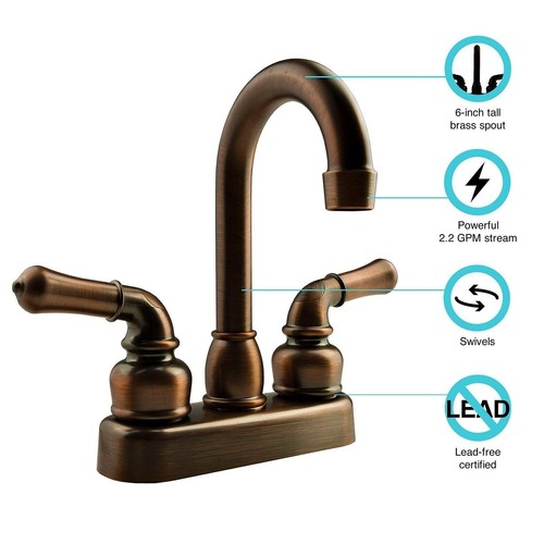 Dura Faucet DF-PB150C-ORB RV Swivel Bar Faucet with Classical Levers - 6-inch - Picture 2 of 6