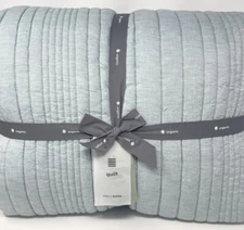 New~West Elm European Flax Linen Linework Quilt~Full Queen~Silver Mist