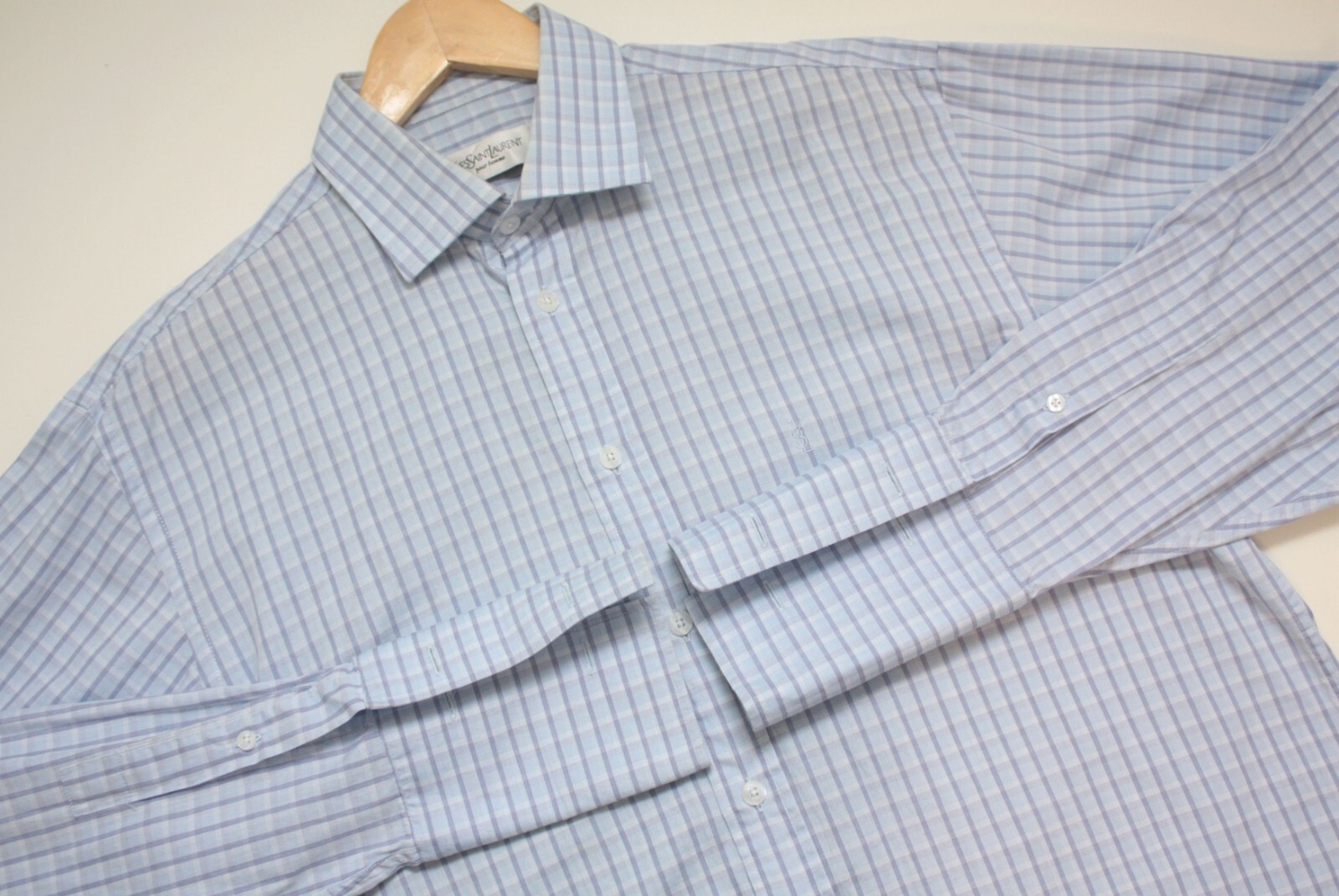 Yves Saint Laurent camicia gemelli blu vintage 41 16
