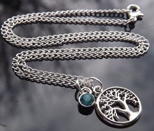 Birthstone & Tree of Life Pendant Necklace with Silver Plated Chain by Hudegate