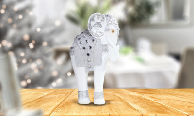 9''H Long Leg Elephant in Silver and White Color Figurine Home Decor Unique Gift