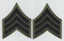SGT Sergeant Chevrons subdued BLACK on OD Green 3" X 3.75"