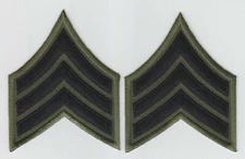 SGT Sergeant Chevrons subdued BLACK on OD Green 3" X 3.75"