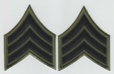 SGT Sergeant Chevrons subdued BLACK on OD Green 3'' X 3.75''