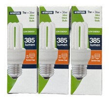 3 PACK OF STATUS LOW ENERGY MINI STICK BULBS 7W = 36W ES E27 SCREW CAP 385 LUMEN