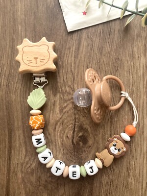 Boys silicone pacifier chain Personalized lion pacifier clip