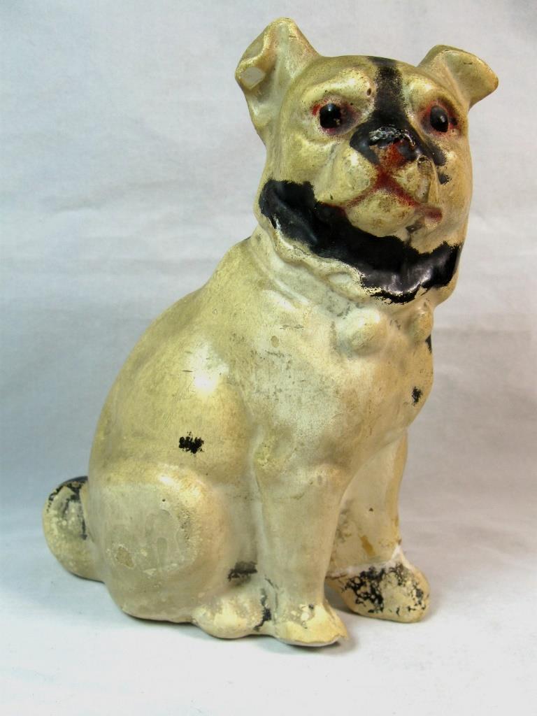 Victorian Antique Hand Painted Chalkware Pug Staffordshire Dog