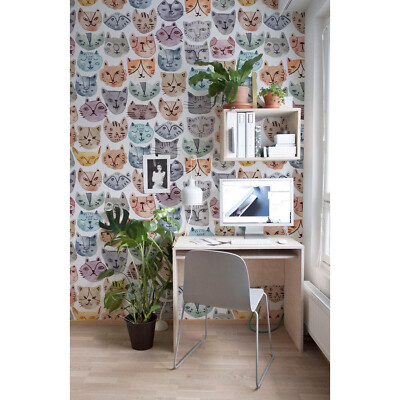 Cute Watercolor Cats Abstract Non-woven wallpaper Home wall mural Decal