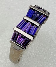 Sterling Silver 925 Prong Set Amethyst Purple Baguette CZ Ring Size 7
