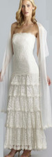 Tadashi Shoji Strapless Ivory Lace Tiered Dress Gown  Stole 8 14 608