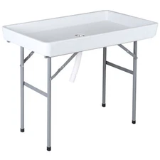 Folding Ice Table 40.5" Portable Cooler Table with Removable Skirt & Drain White