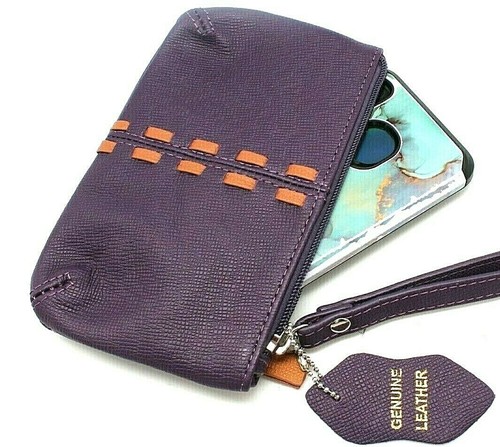 Real Leather Clutch Wristlet Coin Purse for Women Black Purple Turquoise Wallet - Picture 14 of 20