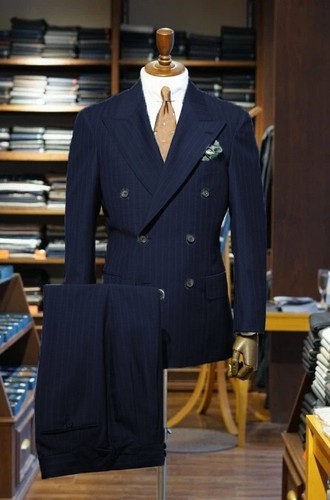 Traje de hombre a rayas solapa pico doble pecho formal negocios boda novio 2 piezas - Imagen 3 de 21