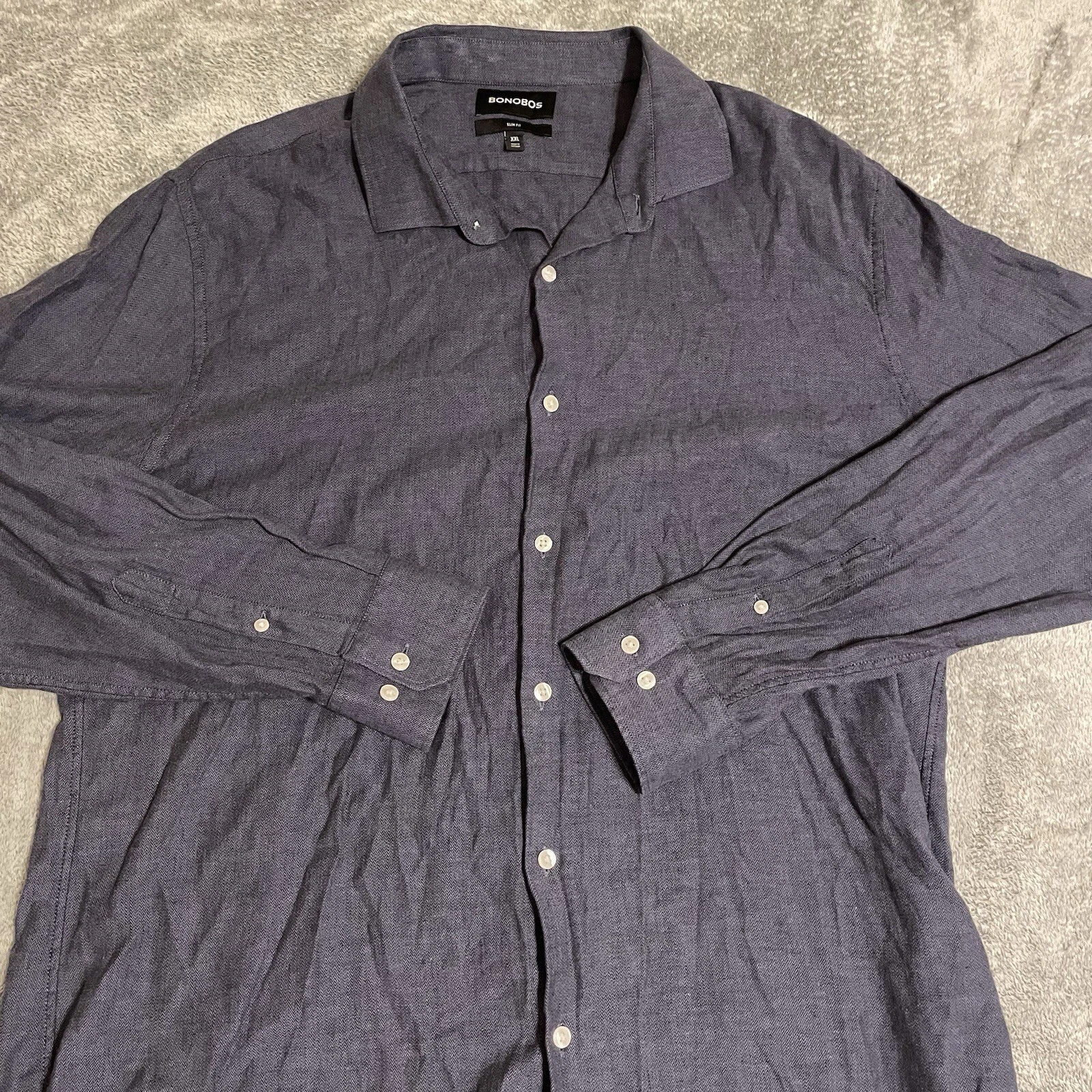 Bonobos Casual Lightweight Herringbone Linen/Cotton Shirt Navy 2XL Regular NWT