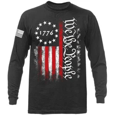 We The People Large Vertical US Flag American Pride Patriotic Long Sleeve