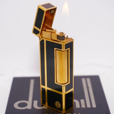 With D mark Dunhill Lighter Gold Line/Black_Ultrasonically Cleaned_WORKING