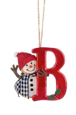 Ganz Resin Country Snowman Monogram Initial Christmas Ornament "B" 2 1/2"x2 1/2"