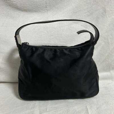 CELINE Handbag Logo Nylon Leather Black Women's USED FROM JAPAN