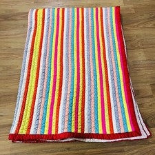 Vintage Rainbow Stripe Handmade Quilt Blanket 7  x5  Colorful Retro