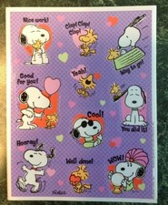 VTG 80s Hallmark PEANUTS Love VALENTINE Reward Sticker Sheet SNOOPY  WOODSTOCK