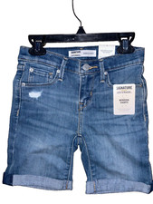 Signature Gold Levi Strauss  Co Girls Roll Cuff Denim Jean Bermuda Shorts SZ 7