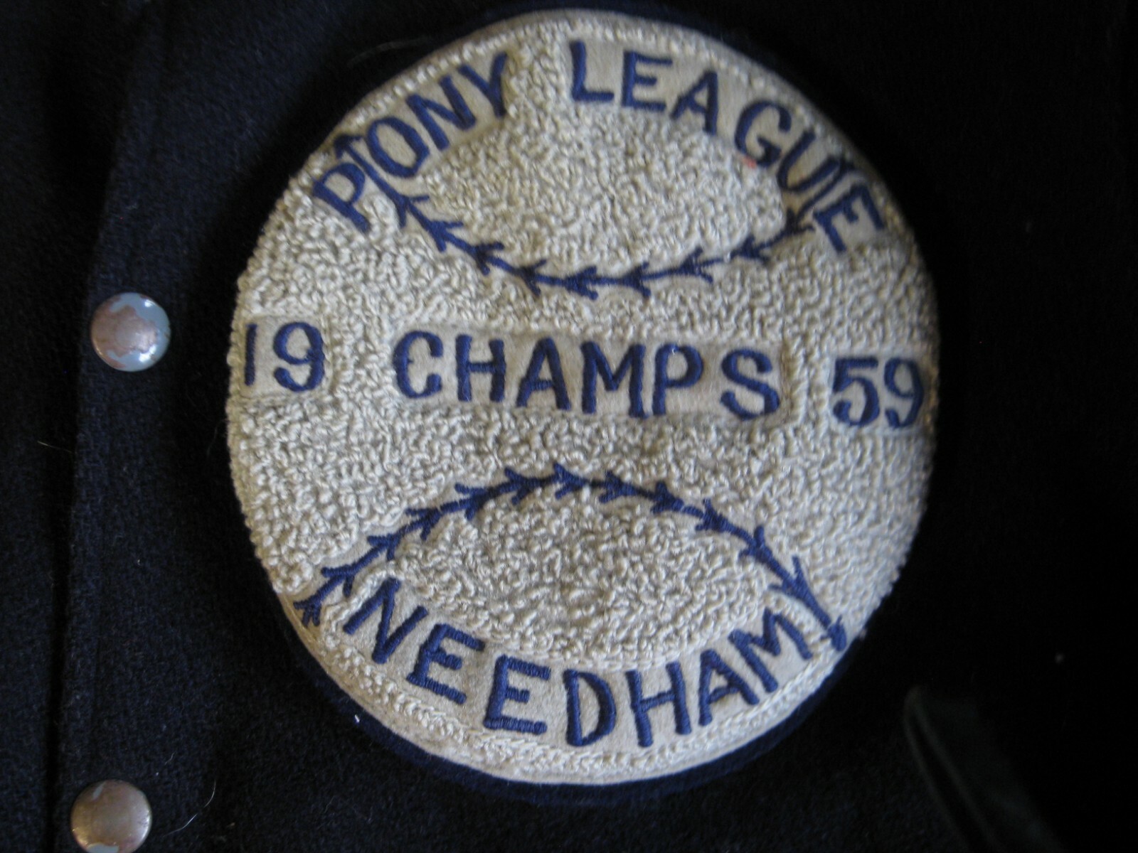 VINTAGE PONY LEAGUE PATCH LETTERMANS GIACCA 1959 NOME LUNGA SPIAGGIA CALIFORNIA