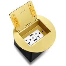 Kanayu Gold Recessed Floor Outlet 3.98"x3.66"x3.15" 1-Gang with 4.8A USB Charger