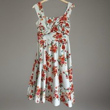 Stop Staring Aqua Blue Floral Rockabilly Swing Dress Retro Made In USA XS
