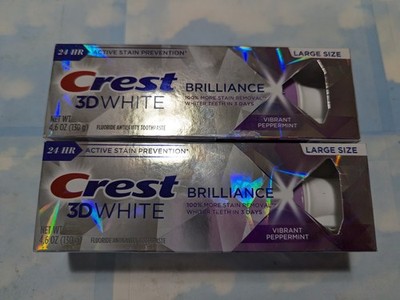 LOT (2) CREST 3D WHITE BRILLIANCE TOOTHPASTE VIBRANT PEPPERMINT 4.6 OZ EXP 2028