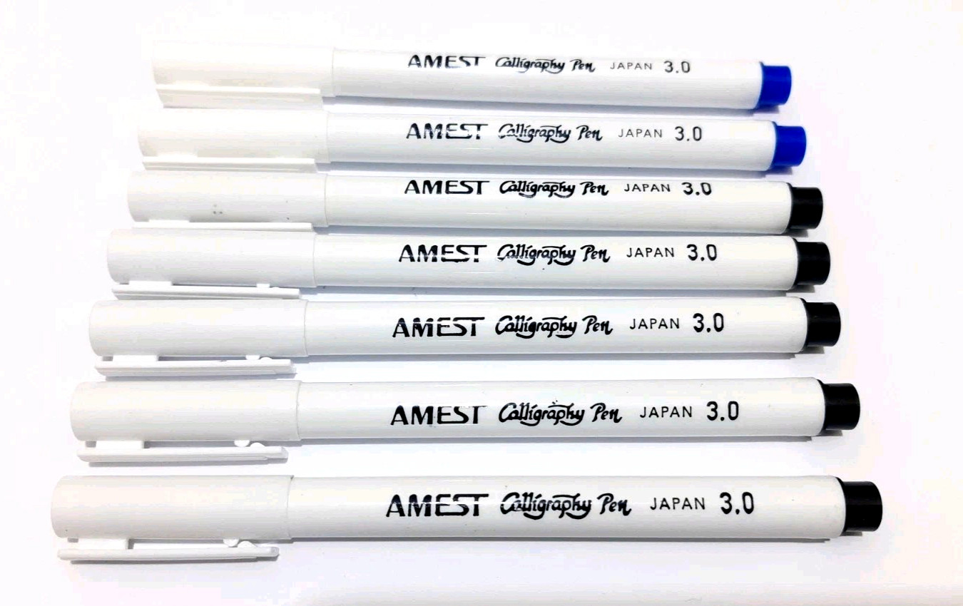 7 X  ITALIC ARABIC PERSIAN CHISEL NIB CALLIGRAPHY MARKER PEN-5BLACK  3.0mm.BLUE2