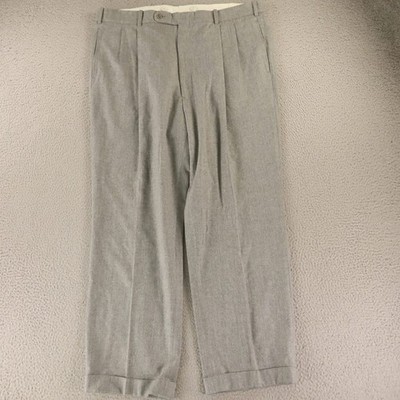 VTG Tom James Pants Mens 40x30 Gray 100% Wool Tweed Heather Pleated Cuffed