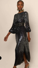 NEW Rixo COCO BLACK SEQUIN Sequinned Maxi Dress Size L