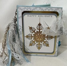 Holiday Junk Journal Winter Snowflake Blue Gold Interactive Memory Book Diary