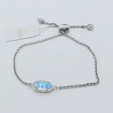 New Kendra Scott Elaina Silver Adjustable Chain Bracelet In Dichroic Glass