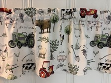 Farm Animal Window Valance Curtain Barn Cow Pig Tractor Country Farmhouse
