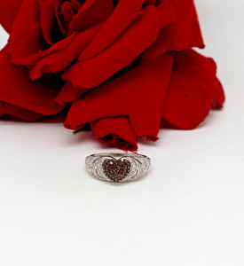 Sterling Silver Red & White Diamond Heart  Size 10 Ring 4.88g   CAT RESCUE