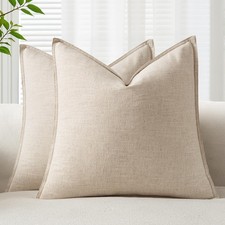 Decorative Linen Throw Pillow Covers 22x22 Inch Natural Beige Boho Farmhouse ...