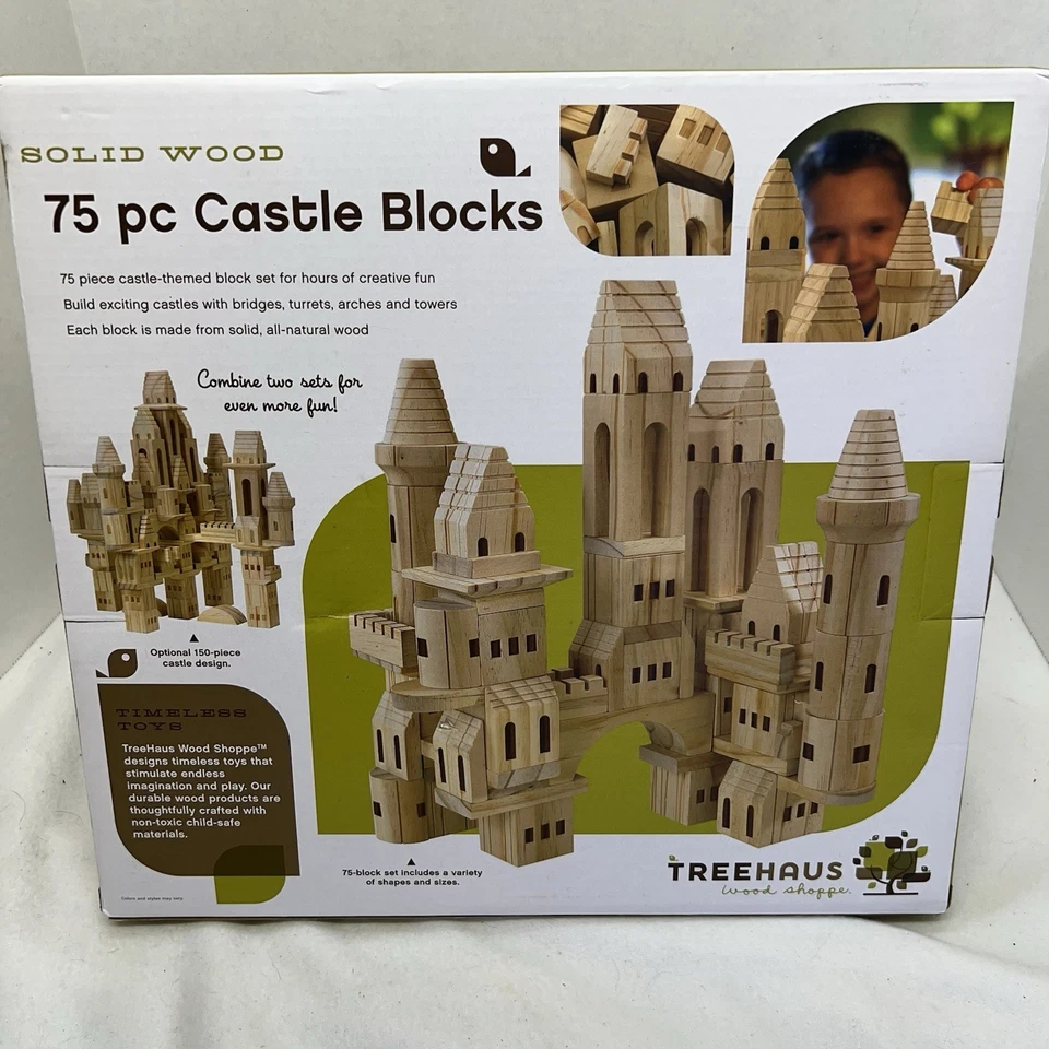 TREEHAUS Wood Shoppe 75 Piece Castle Blocks,  Building Blocks Toy, NEW IN BOX - Image 3 of 4