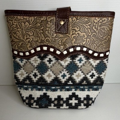 Myra Bag JACQUARD DOUBLE WINE BAG Leather Canvas Western Cowgirl