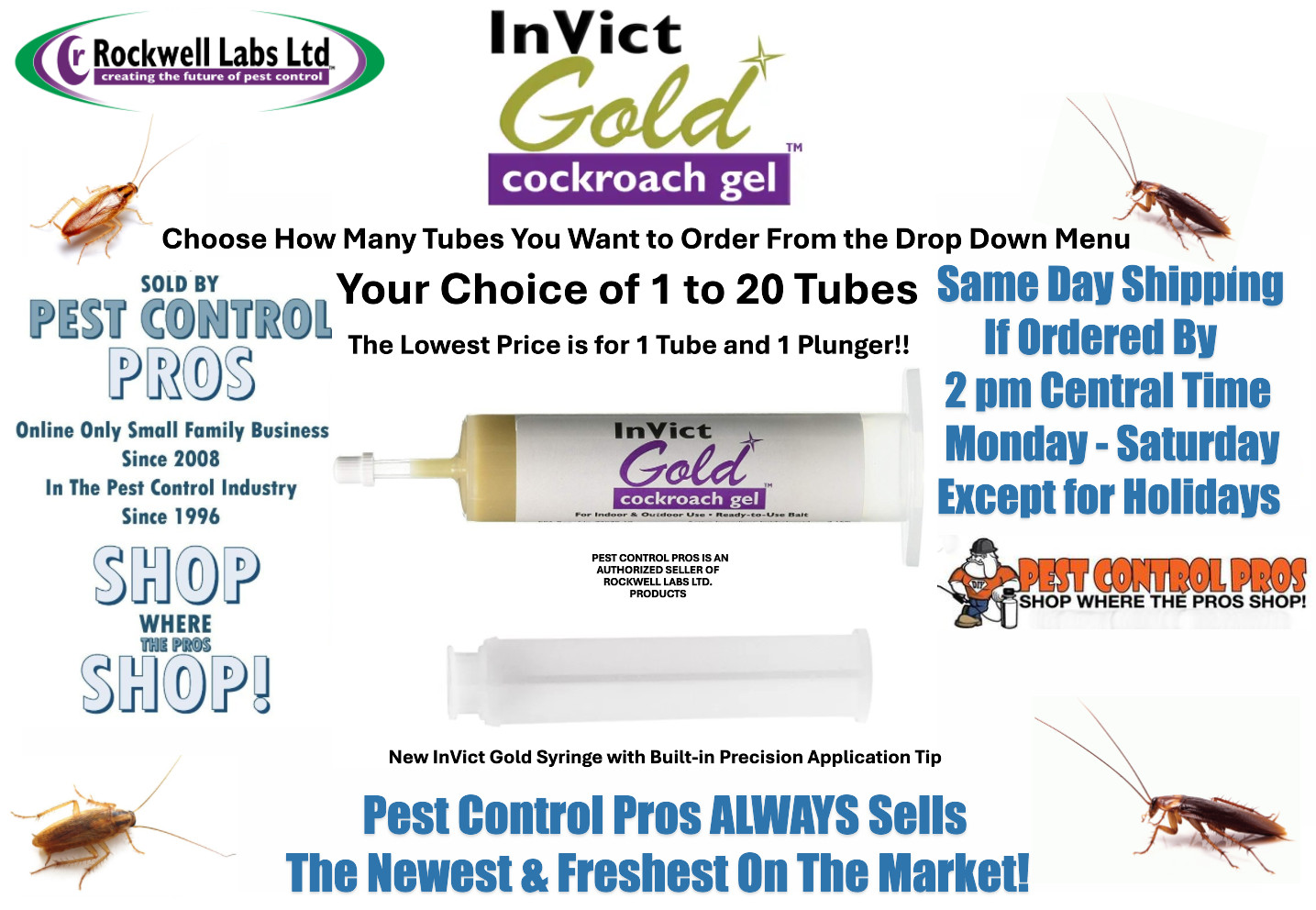 Invict Gold Cockroach German Roach Control Bait Gel ~ Select from 1 to 20 tubes