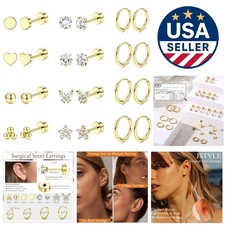 Luxury Hypoallergenic 14K Gold Plated Earrings Set Flat Back Comfort for Se...