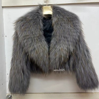 100% Real Fur Raccoon Hair Mink Hair Fur Large Lapel Short Fur Jacket 15 Colors