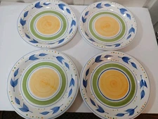 Lot Of 4 Gibson Pasta Soup Serving Bowl White W Blue Yellow Green 10" EUC