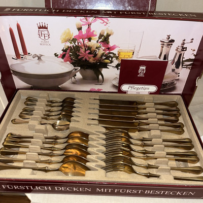  VTG FURST BESTECK FLATWARE RHODOS PATTERN 2 SETS( ONE NEW IN BOX) * READ*