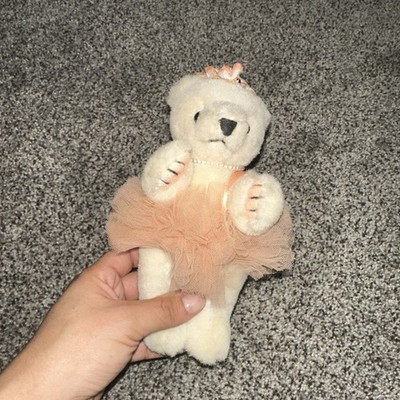 Vintage White Teddy Bear in Peach Tulle Dress Plush Collectible - Ref 880