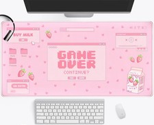 Pink Kawaii Anime Gaming Mouse Pad XXL, Strawberry Milk Mousepad Large, Aesth...